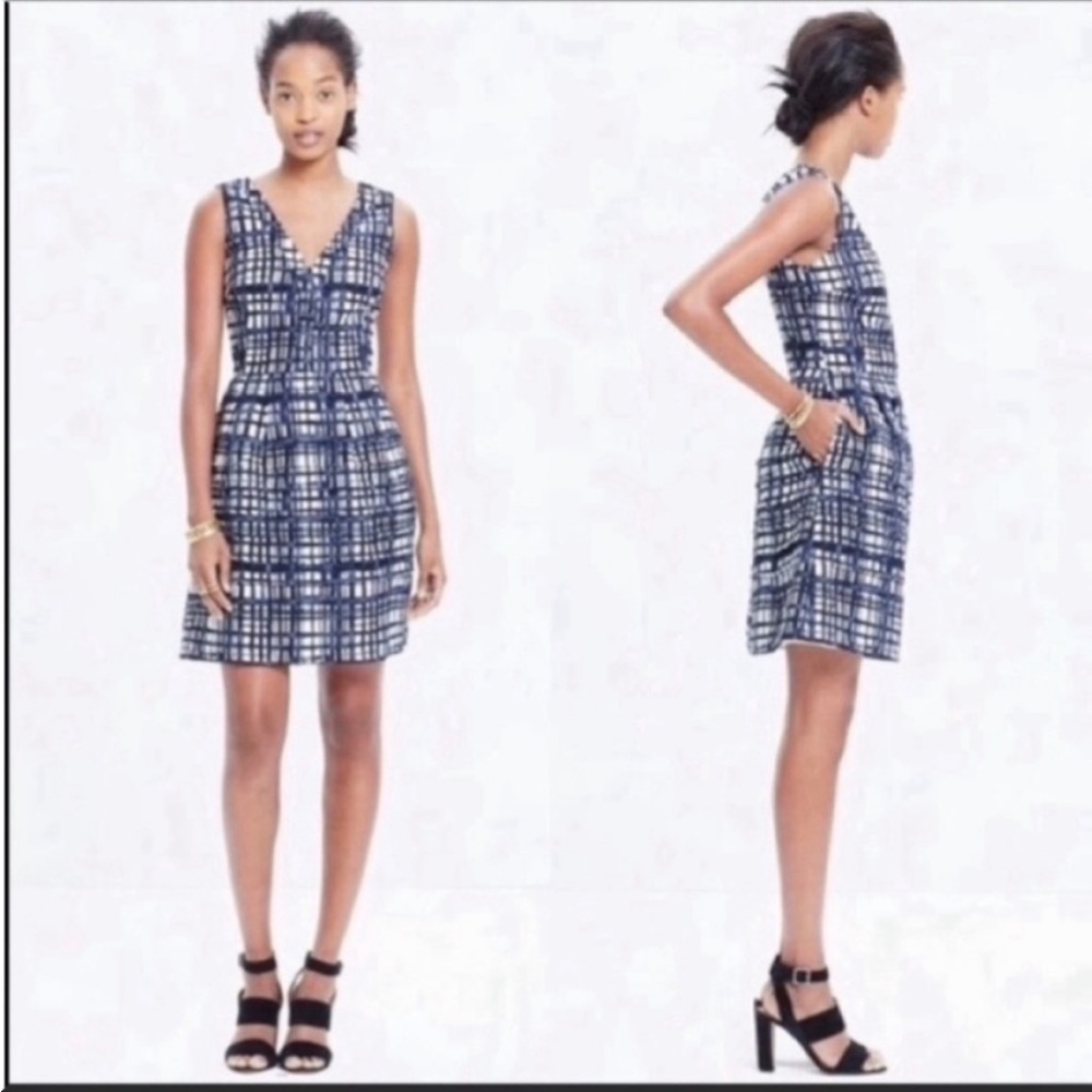 Madewell Midnight Plaid White & Blue Dress 2